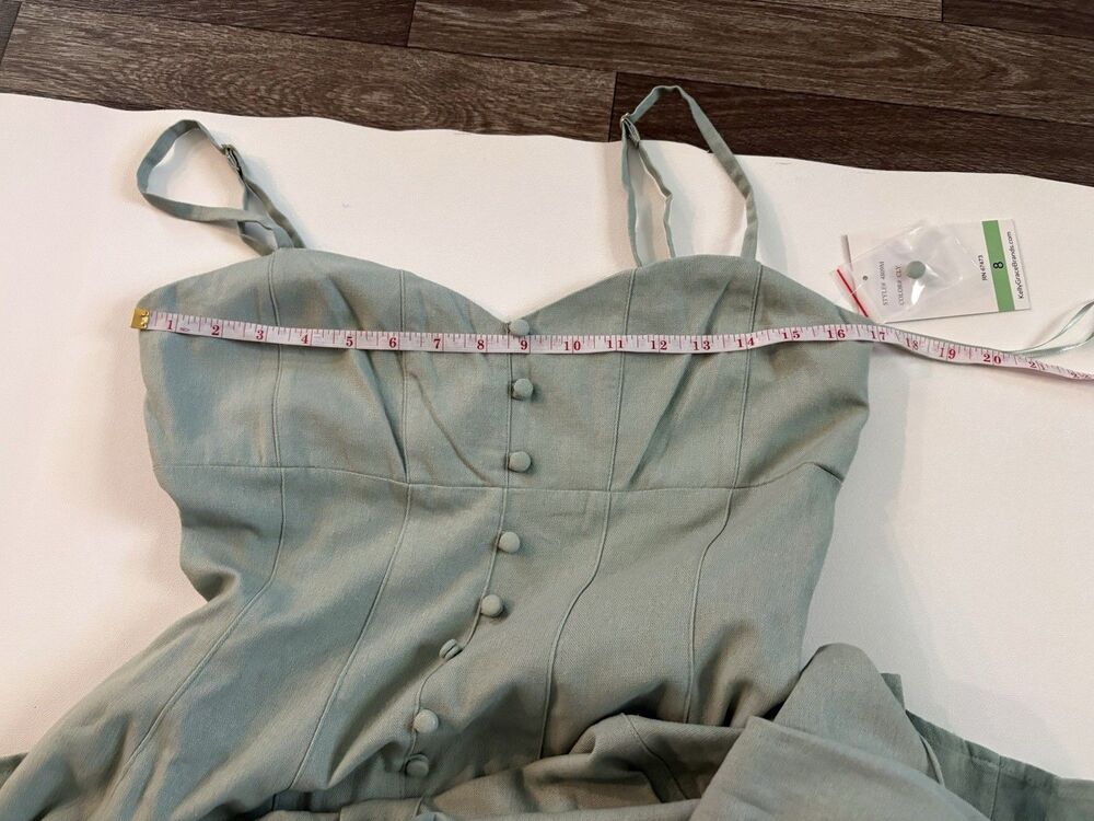 Taylor Women's Linen Blend Fit Flare Midi Dress Buttons Sage Mint Green Size 8 - Picture 4 of 15